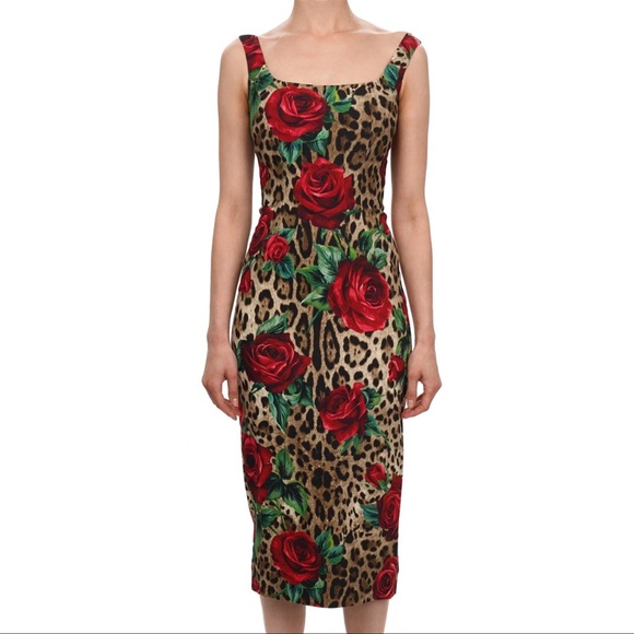 Leopard and rose pattern midi pencil dress by DOLCE & GABBANA
MADE in ITALY - Picture 1 of 4